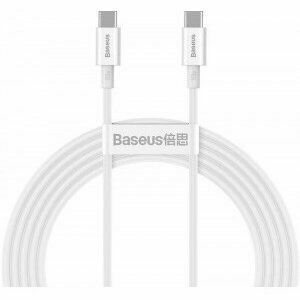 Cablu alimentare si date Baseus Superior, Fast Charging Data Cable pt. smartphone, USB Type-C la USB Type-C 100W, 2m, alb imagine