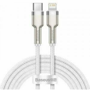 Cablu alimentare si date Baseus Cafule Metal, Fast Charging Data Cable pt. smartphone, USB Type-C la Lightning Iphone PD 20W, braided, 2m, alb imagine