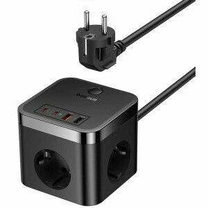 Incarcator retea Baseus GaN Powerstrip, Quick Charge 30W, 3 x AC, 2 x USB Type-C Output 5V/3A, 2 x USB, lungime Cablu 1.5m, negru imagine