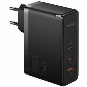 Incarcator retea Baseus GaN5 Pro Digital, Quick Charge 160W, 2xUSB Type-C Output 5V/3A, 1xUSB, (include Cablu USB Type-C la USB Type-C de 240W), negru imagine