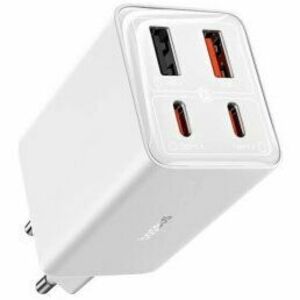 Incarcator retea Baseus GaN6 Pro, Quick Charge 65W, 2 x USB Type-C Output 5V/3A, 2 x USB (include Cablu USB Type-C la USB Type-C de 100W), alb imagine