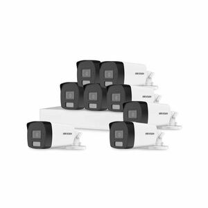 Sistem supraveghere exterior basic HikVision, 8 camere, 2 MP, IR 40 m, lumina alba 40 m, 2.8 mm, microfon imagine