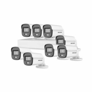 Sistem supraveghere exterior basic HikVision, 8 camere, 2 MP, 2.8 mm, IR/lumina alba 20 m, microfon imagine