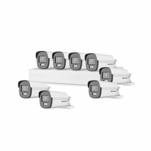 Sistem supraveghere exterior basic HikVision, 8 camere, 2 MP, 2.8 mm, IR/lumina alba 40 m, microfon imagine