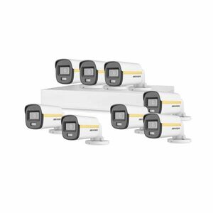 Sistem supraveghere exterior basic HikVision, 8 camere, 2 MP, 2.8 mm, IR/Lumina alba 30/20 m, PoC, microfon imagine