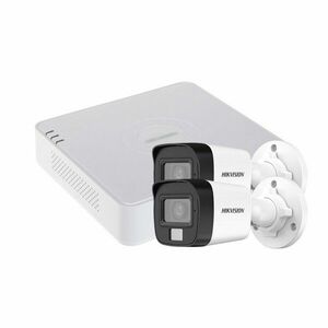 Sistem supraveghere exterior basic HikVision, 2 camere, 5 MP, IR 30 m, lumina alba 20 m, 2.8 mm, microfon imagine