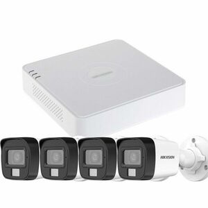 Sistem supraveghere exterior basic HikVision, 4 camere, 5 MP, IR 25 m, lumina alba 20 m, 2.8 mm, microfon imagine