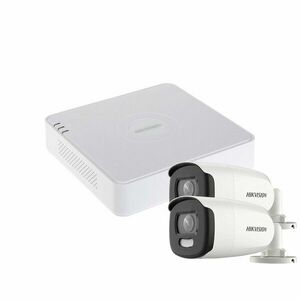 Sistem supraveghere exterior basic HikVision, 2 camere, 5 MP, lumina alba 20 m, 2.8 mm, stroboscop imagine
