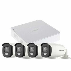 Sistem supraveghere exterior basic HikVision, 4 camere, 5 MP, lumina alba 20 m, 2.8 mm, stroboscop imagine