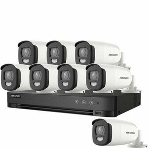 Sistem supraveghere exterior basic HikVision, 8 camere, 5 MP, lumina alba 20 m, 2.8 mm, stroboscop imagine