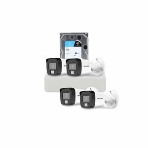 Sistem supraveghere exterior cu HDD 1 TB HikVision, 4 camere, 2 MP, IR 25 m, lumina alba 20 m, 2.8 mm, microfon imagine