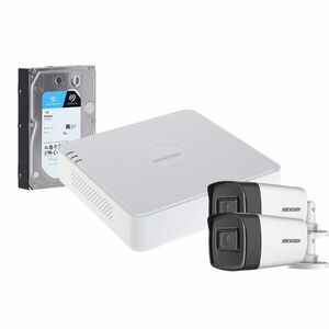 Sistem supraveghere exterior cu HDD 1TB HikVision, 2 camere, 5 MP, IR 40 m, 2.8 mm, microfon imagine