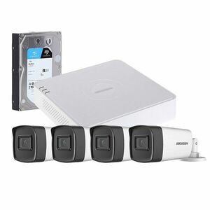 Sistem supraveghere exterior cu HDD 1TB HikVision, 4 camere, 5 MP, IR 40 m, 2.8 mm, microfon imagine