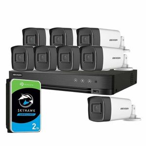 Sistem supraveghere exterior cu HDD 2TB HikVision, 8 camere, 5 MP, IR 40 m, 2.8 mm, microfon imagine