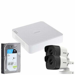 Sistem supraveghere exterior cu HDD 1TB HikVision, 2 camere, 5 MP, IR 30 m, 2.8 mm, microfon imagine