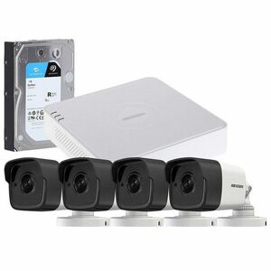Sistem supraveghere exterior cu HDD 1TB HikVision, 4 camere, 5 MP, IR 30 m, 2.8 mm, microfon imagine