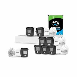 Sistem supraveghere exterior cu HDD 2 TB HikVision, 8 camere, 2 MP, IR 25 m, lumina alba 20 m, 2.8 mm, microfon imagine