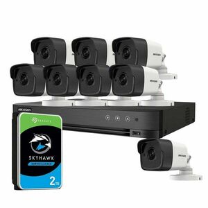 Sistem supraveghere exterior cu HDD 2TB HikVision, 8 camere, 5 MP, IR 30 m, 2.8 mm, microfon imagine