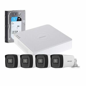 Sistem supraveghere exterior cu HDD 1TB HikVision, 4 camere, 5 MP, IR 40 m, 2.8 mm, microfon imagine