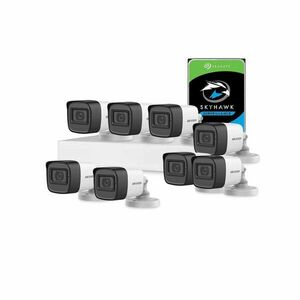 Sistem supraveghere exterior cu HDD 2 TB HikVision, 8 camere, 2 MP, IR 30 m, 2.8 mm, microfon imagine