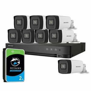 Sistem supraveghere exterior cu HDD 2TB HikVision, 8 camere, 5 MP, IR 40 m, 2.8 mm, microfon imagine