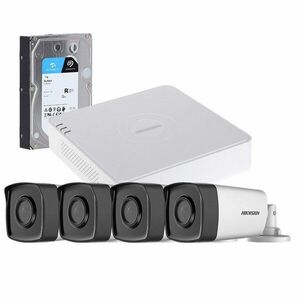 Sistem supraveghere exterior cu HDD 1TB HikVision, 4 camere, 5 MP, IR 80 m, 3.6 mm imagine