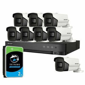 Sistem supraveghere exterior cu HDD 2TB HikVision, 8 camere, 5 MP, IR 80 m, 3.6 mm imagine