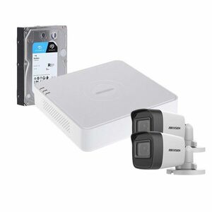 Sistem supraveghere exterior cu HDD 1TB HikVision, 2 camere, 5 MP, IR 20 m, 2.8 mm imagine