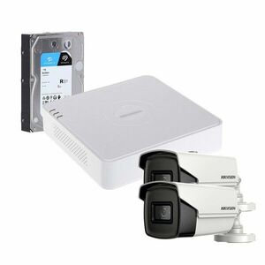 Sistem supraveghere exterior cu HDD 1TB HikVision, 2 camere, 5 MP, IR 80 m, 3.6 mm imagine