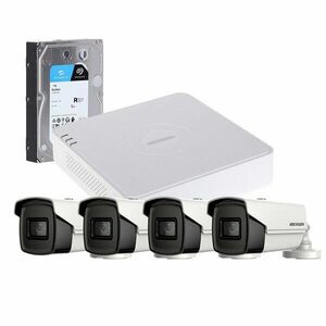 Sistem supraveghere exterior cu HDD 1TB HikVision, 4 camere, 5 MP, IR 80 m, 3.6 mm imagine