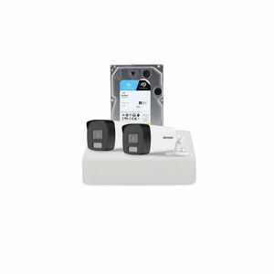 Sistem supraveghere exterior cu HDD 1 TB HikVision, 2 camere, 2 MP, IR 40 m, lumina alba 40 m, 2.8 mm, microfon imagine