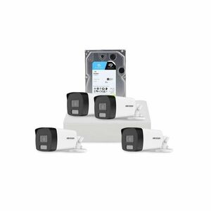Sistem supraveghere exterior cu HDD 1 TB HikVision, 4 camere, 2 MP, IR 40 m, lumina alba 40 m, 2.8 mm, microfon imagine