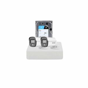 Sistem supraveghere exterior cu HDD 1 TB HikVision, 2 camere, 2 MP, 2.8 mm, IR/lumina alba 20 m, microfon imagine