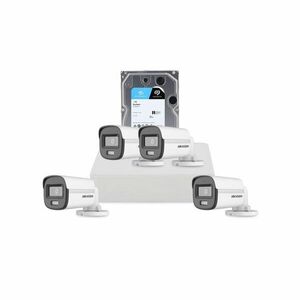 Sistem supraveghere exterior cu HDD 1 TB HikVision, 4 camere, 2 MP, 2.8 mm, IR/lumina alba 20 m, microfon imagine