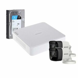 Sistem supraveghere exterior cu HDD 1TB HikVision, 2 camere, 5 MP, IR 30 m, 2.8 mm imagine