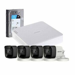 Sistem supraveghere exterior cu HDD 1TB HikVision, 4 camere, 5 MP, IR 30 m, 2.8 mm imagine