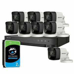 Sistem supraveghere exterior cu HDD 2TB HikVision, 8 camere, 5 MP, IR 30 m, 2.8 mm imagine