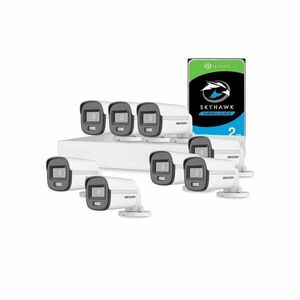 Sistem supraveghere exterior cu HDD 2 TB HikVision, 8 camere, 2 MP, 2.8 mm, IR/lumina alba 20 m, microfon imagine