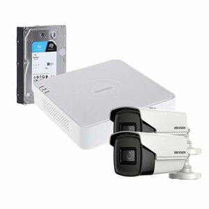 Sistem supraveghere exterior cu HDD 1TB HikVision, 2 camere, 5 MP, IR 60 m, 2.8 mm imagine
