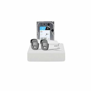Sistem supraveghere exterior cu HDD 1 TB HikVision, 2 camere, 2 MP, 2.8 mm, IR/lumina alba 40 m, microfon imagine