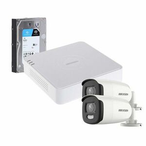Sistem supraveghere exterior cuu HDD 1TB HikVision, 2 camere, 5 MP, lumina alba 20 m, 2.8 mm, stroboscop imagine