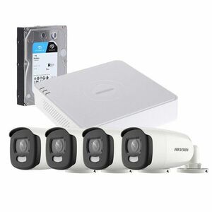 Sistem supraveghere exterior cu HDD 1TB HikVision, 4 camere, 5 MP, lumina alba 20 m, 2.8 mm, stroboscop imagine