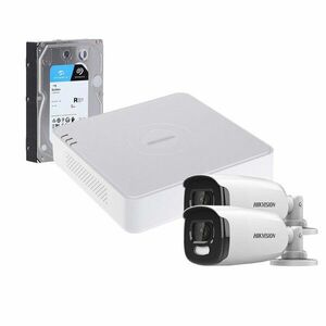 Sistem supraveghere exterior cu HDD 1TB HikVision, 2 camere, 5 MP, lumina alba 40 m, 2.8 mm imagine