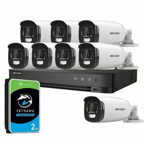 Sistem supraveghere exterior cu HDD 1TB HikVision, 4 camere, 5 MP, lumina alba 40 m, 2.8 mm imagine