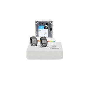 Sistem supraveghere exterior cu HDD 1 TB HikVision, 2 camere, 2 MP, lumina alba 20 m, 2.8 mm, microfon imagine