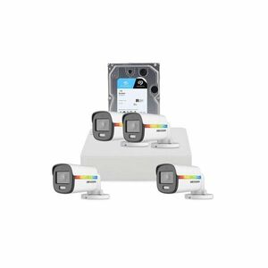 Sistem supraveghere exterior cu HDD 1 TB HikVision, 4 camere, 2 MP, lumina alba 20 m, 2.8 mm, microfon imagine
