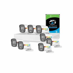 Sistem supraveghere exterior cu HDD 2 TB HikVision, 8 camere, 2 MP, lumina alba 20 m, 2.8 mm, microfon imagine