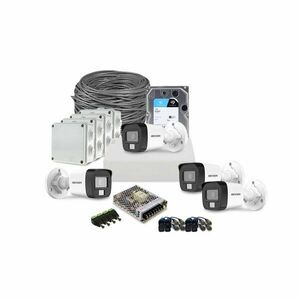 Sistem supraveghere exterior complet HikVision, 4 camere, 2 MP, IR 25 m, lumina alba 20 m, 2.8 mm, microfon, HDD 1 TB imagine
