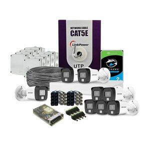 Sistem supraveghere exterior complet HikVision, 8 camere, 2 MP, IR 25 m, lumina alba 20 m, 2.8 mm, microfon, HDD 2 TB imagine