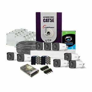 Sistem supraveghere exterior complet HikVision, 8 camere, 2 MP, IR 80 m, 3.6 mm, HDD 2 TB imagine